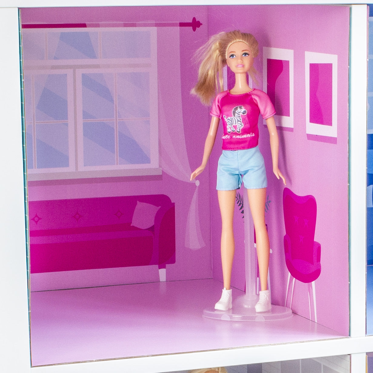 Funserts Kallax Inserts - Tangerine Twist Patterned Floor / Bubble Gum Pink Floor - Bases